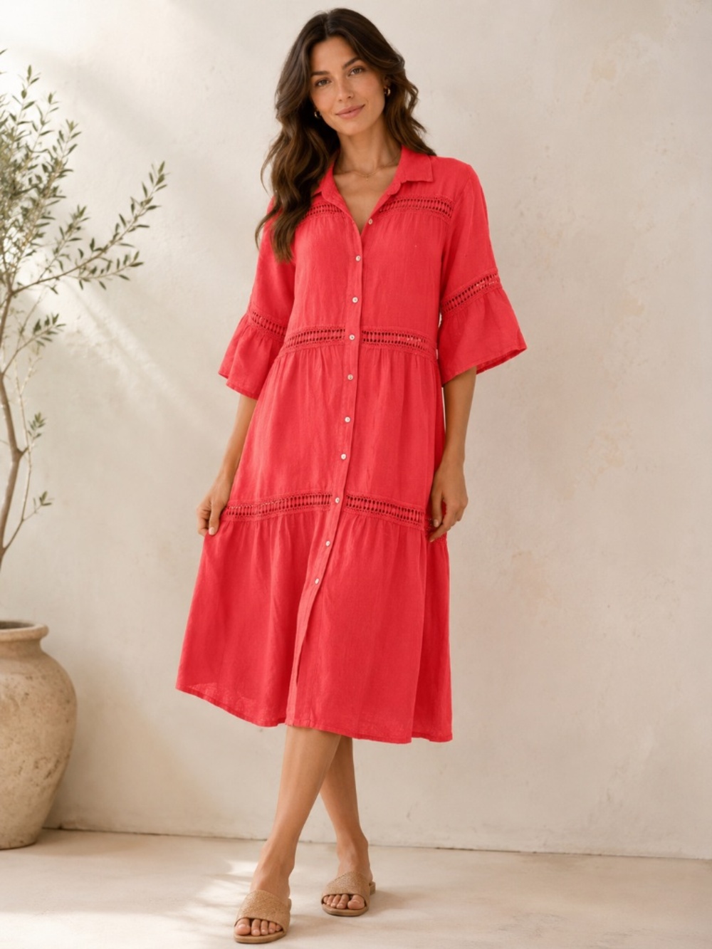 NEW. Made in Italy 100% linen midi dress